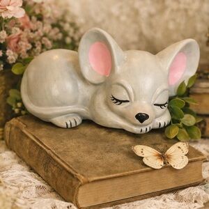 Vintage Ceramic Hand Painted Sleeping Mouse